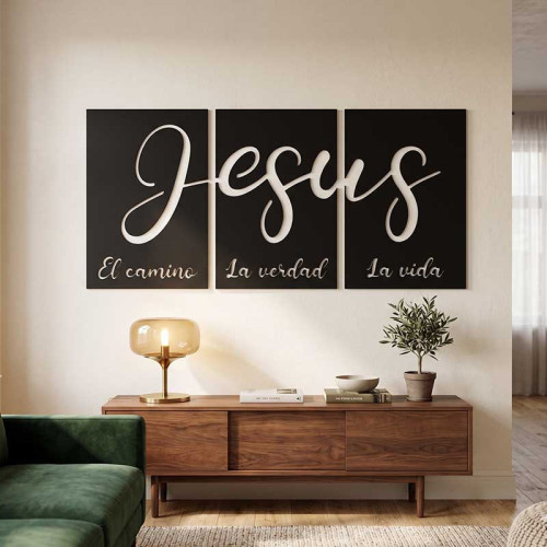 Set 3 cuadros personalizados en madera | palabra Jesús | 30x20 / 40x30 / 60x40 | MDF pintado