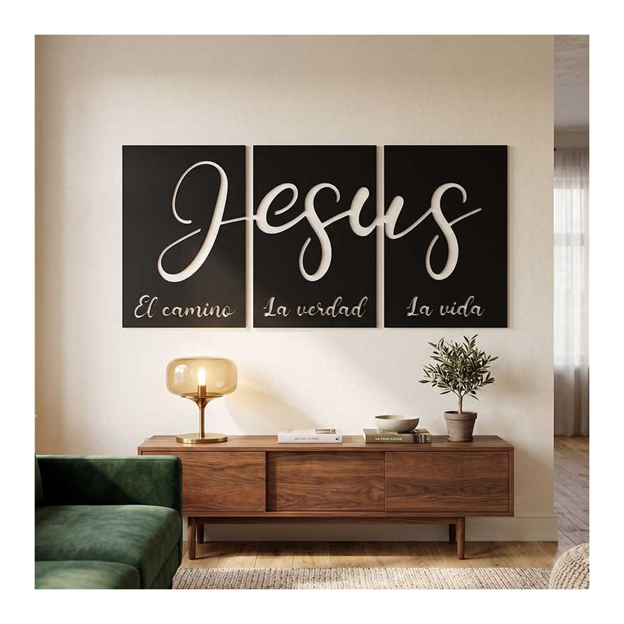 Set 3 cuadros personalizados en madera | palabra Jesús | 30x20 / 40x30 / 60x40 | MDF pintado