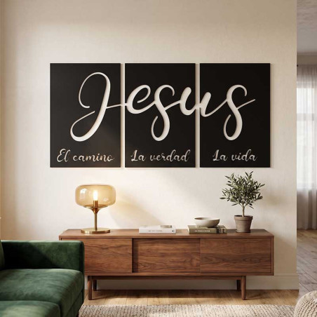 Set 3 cuadros personalizados en madera | palabra Jesús | 30x20 / 40x30 / 60x40 | MDF pintado